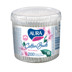 Aura Beauty cotton buds with paper stick 200pcs., in a round box