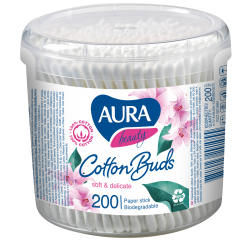 Aura Beauty cotton buds with paper stick 200pcs., in a round box