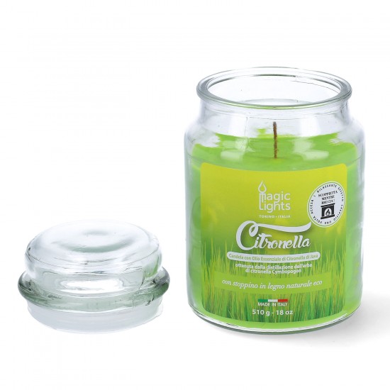 Magic Lights Citronella scent candle with wood wick in jar 510g