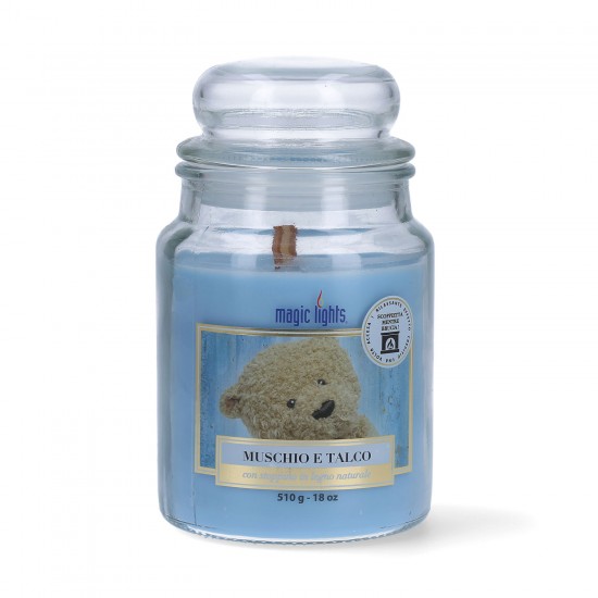 Magic Lights Musk&Talc scent candle with wood wick in jar 510g