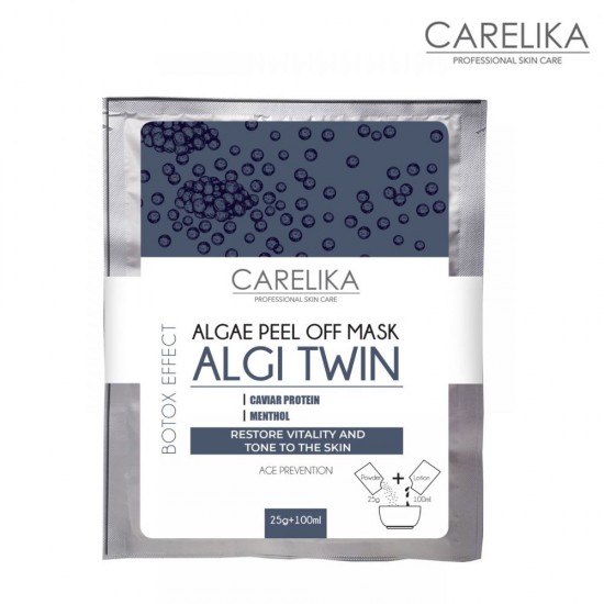 Carelika Algae Peel Off Mask Algi Twin Caviar Protein Menthol Powder 25g + Lotion 100ml