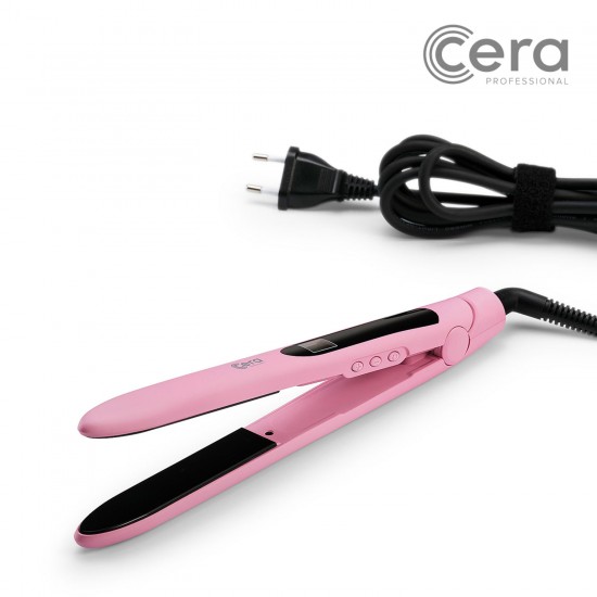Cera Bullet Pastel Pink hair straightener in arrow shape pastel pink