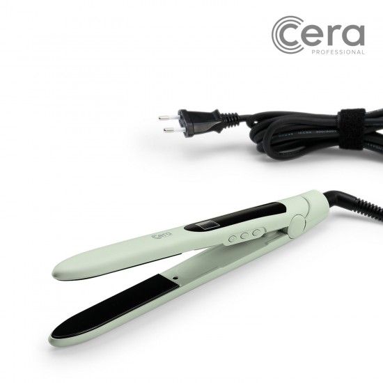 Cera Bullet Pastel Pink hair straightener in arrow shape pastel green