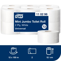 Tork T2 Mini Jumbo Toilet Roll 2-ply White Universal 150m