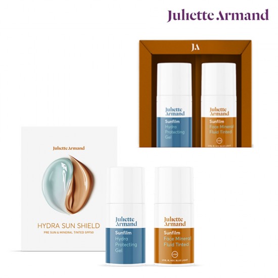 Juliette Armand Sunfilm Hydra Sun Shield Kit Pre Sun gel 15ml and Face Mineral Fluid Tinted SPF50 15ml