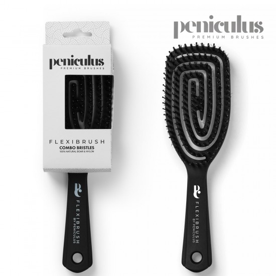 Peniculus Flexibrush Combo Bristles Black comb with short 100% natural boar and long nylon bristles