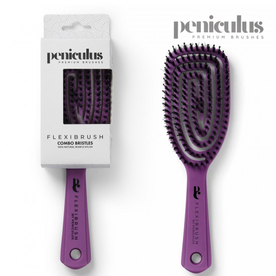 Peniculus Flexibrush Combo Bristles Violet comb with short 100% natural boar and long nylon bristles