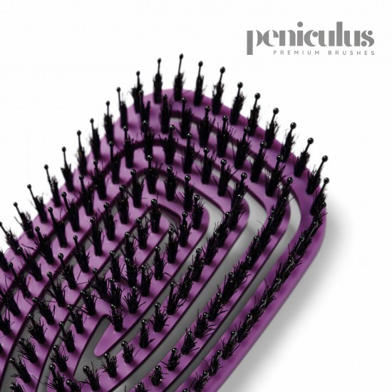 Peniculus Flexibrush Combo Bristles Violet comb with short 100% natural boar and long nylon bristles