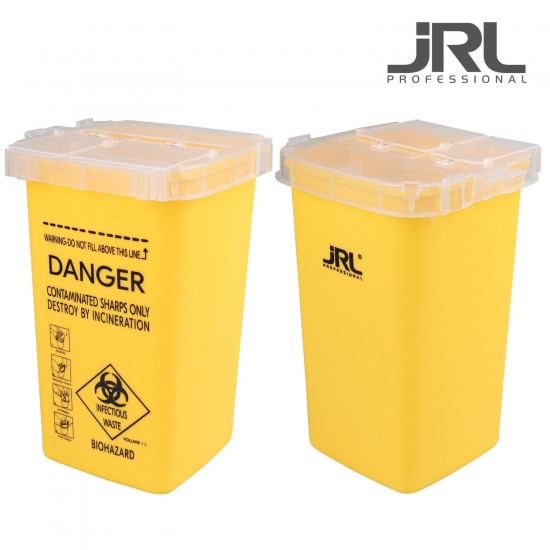 JRL Container Yellow container for disposing of used razor blades and other sharp instruments